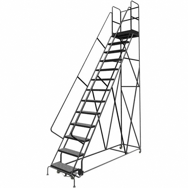 Spring Round Ladder TRI-ARC - Steel Spring-Loaded Rolling Ladder: 450 lb Capacity, 13 Step ...