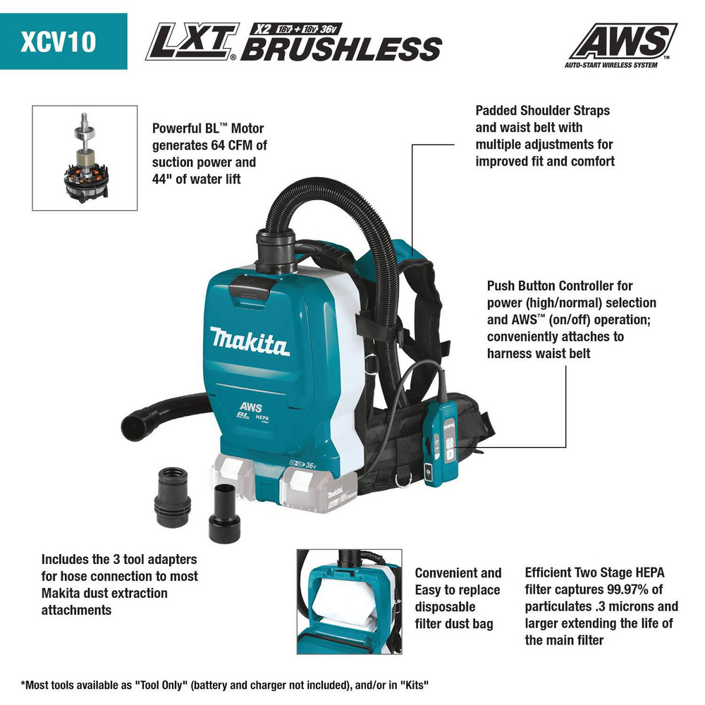 Makita Cordless Dust Extractor Cleaner Battery, HEPA Filter, 0.5 gal