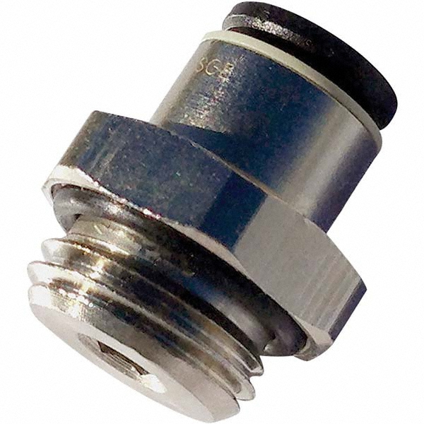 Push-to-Connect Tube x Male BSPP x Tube x Metric Thread Fitting: Connector, BSPP, 16.00 mm OD - Nickel-Plated Brass, 290 psi