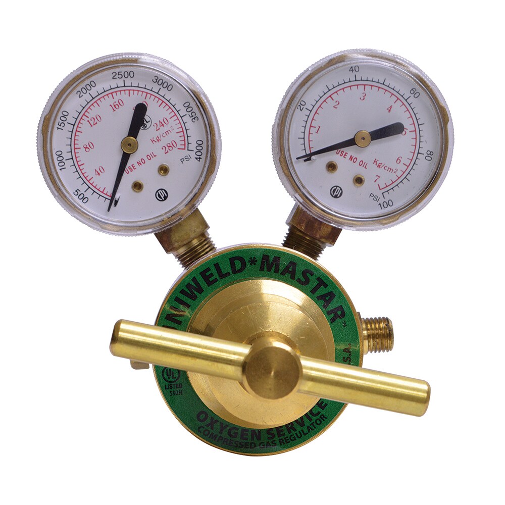 Welding Regulators; Gas Type: Oxygen ; Maximum Inlet Pressure (psi): 4000 ; CGA Inlet Connection: 540 ; Fitting Type: A; Male ; Maximum Outlet Pressure: 100 psi ; Gage Size: 1-1/2 (Inch)