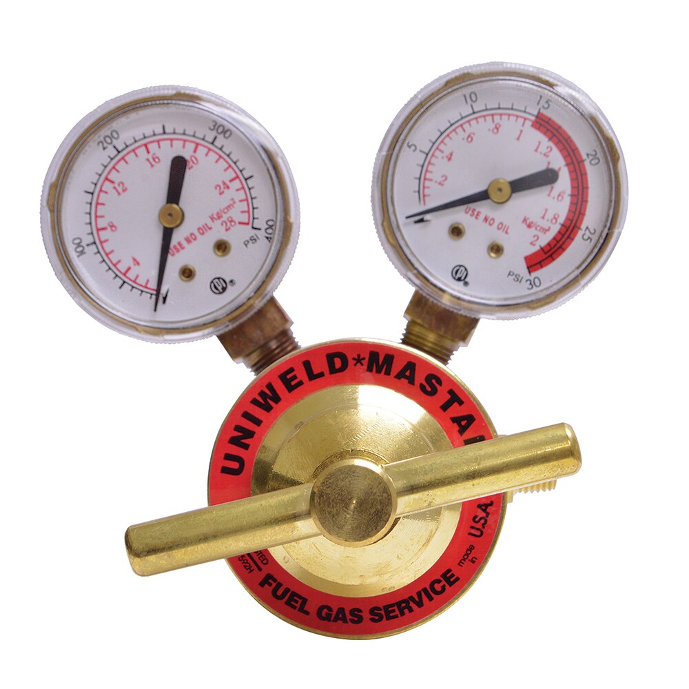 Welding Regulators; Gas Type: Acetylene ; Maximum Inlet Pressure (psi): 400 ; CGA Inlet Connection: 520 ; Fitting Type: A; Male ; Maximum Outlet Pressure: 30 psi ; Gage Size: 1-1/2 (Inch)