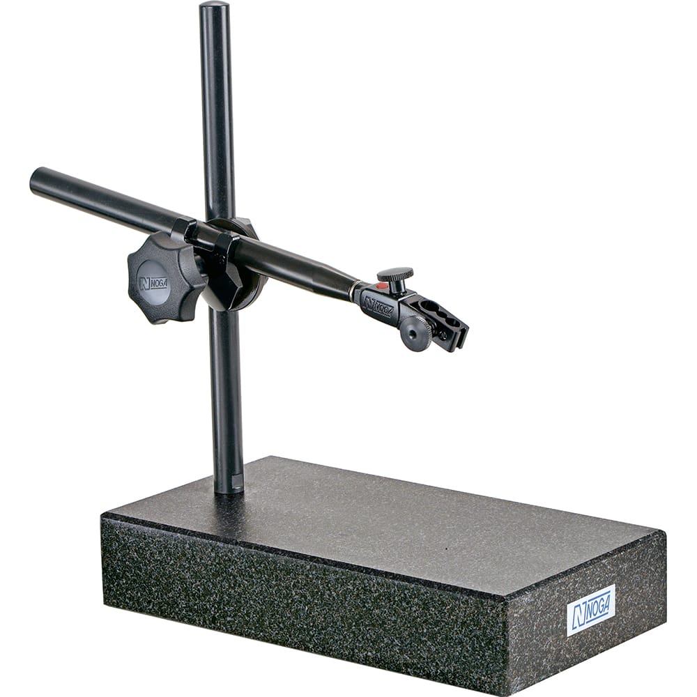 Noga MT2310 Indicator Transfer & Comparator Gage Stands; Type: Granite Base Stand; Fine Adjustment: Yes; Includes: Holder; Includes Anvil: No; Includes Dial Indicator: No; Includes Holder: Yes; Material: Granite; Overall Height (Decimal Inch): 1.97; Base Length (mm): 
