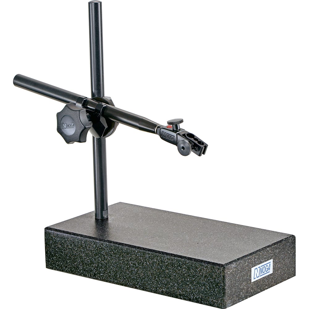 Noga MT2410 Indicator Transfer & Comparator Gage Stands; Type: Granite Base Stand; Fine Adjustment: Yes; Includes: Holder; Includes Anvil: No; Includes Dial Indicator: No; Includes Holder: Yes; Material: Granite; Overall Height (Decimal Inch): 2.3600; Base Length (mm 