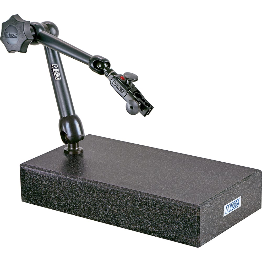 Noga MT2400 Indicator Transfer & Comparator Gage Stands; Type: Granite Base Stand; Fine Adjustment: Yes; Includes: Holder; Includes Anvil: No; Includes Dial Indicator: No; Includes Holder: Yes; Material: Granite; Overall Height (Decimal Inch): 2.3600; Base Length (mm 