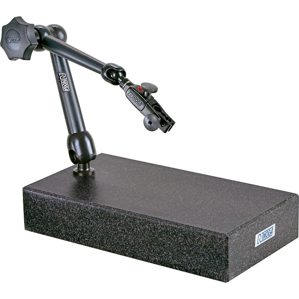Noga MT2000 Indicator Transfer & Comparator Gage Stands; Type: Granite Base Stand; Fine Adjustment: Yes; Includes: Holder; Includes Anvil: No; Includes Dial Indicator: No; Includes Holder: Yes; Material: Granite; Overall Height (Decimal Inch): 1.97; Base Length (mm): 