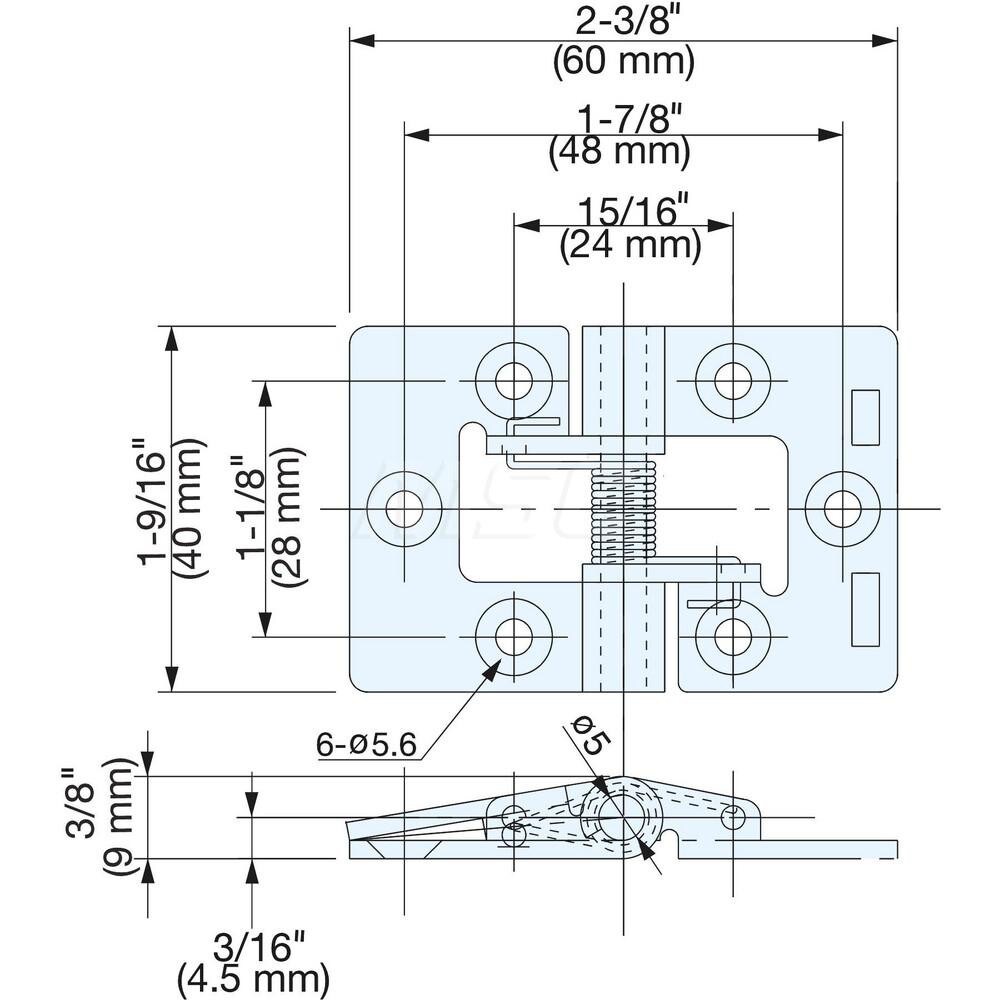 Closing Tension Butt With Spring Hinge: 6 Mounting Holes