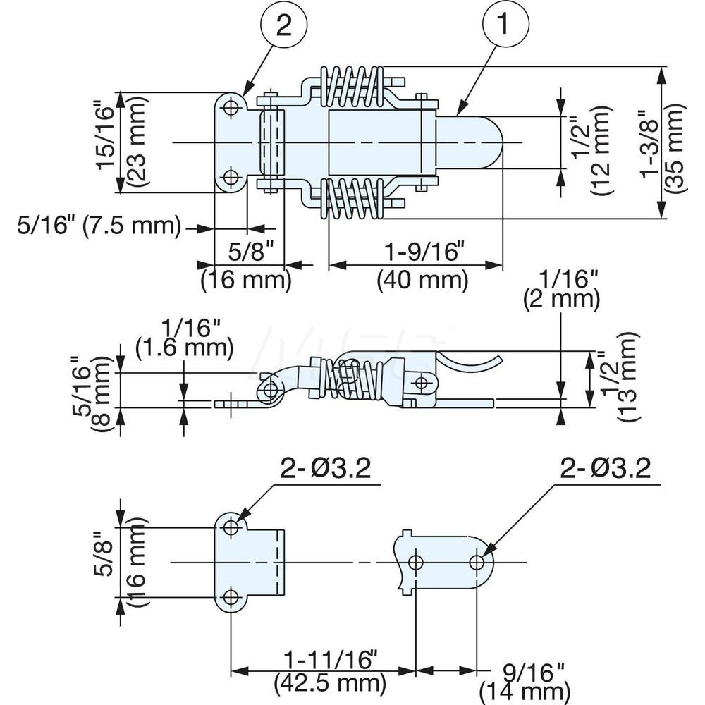 Sugatsune Spring Loaded Compression Draw Door Latch 35 mm OAW, 13 mm