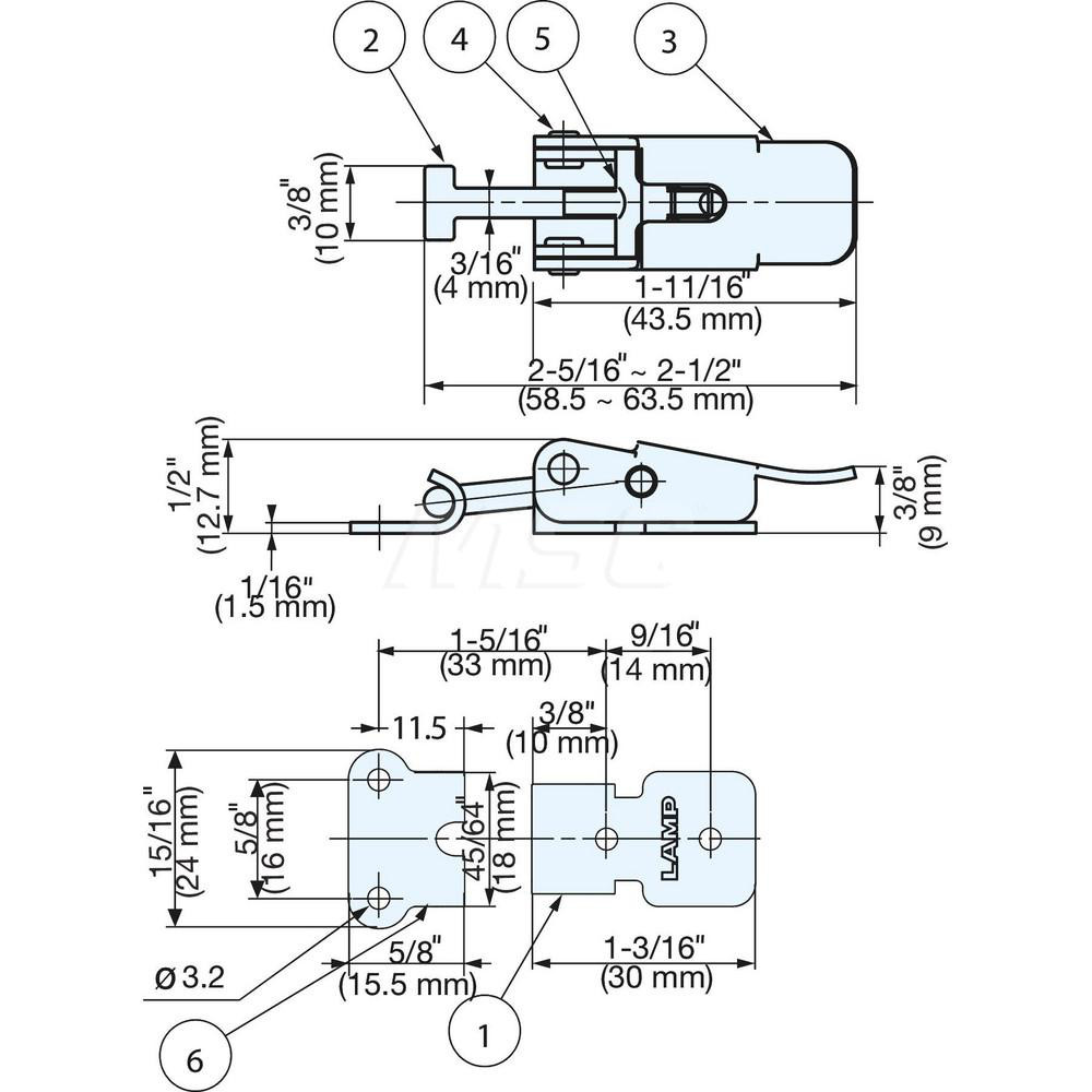 Sugatsune Latches; Type Adjustable Arm Compression Draw Latch ; Length (mm) 63.50 ; Width