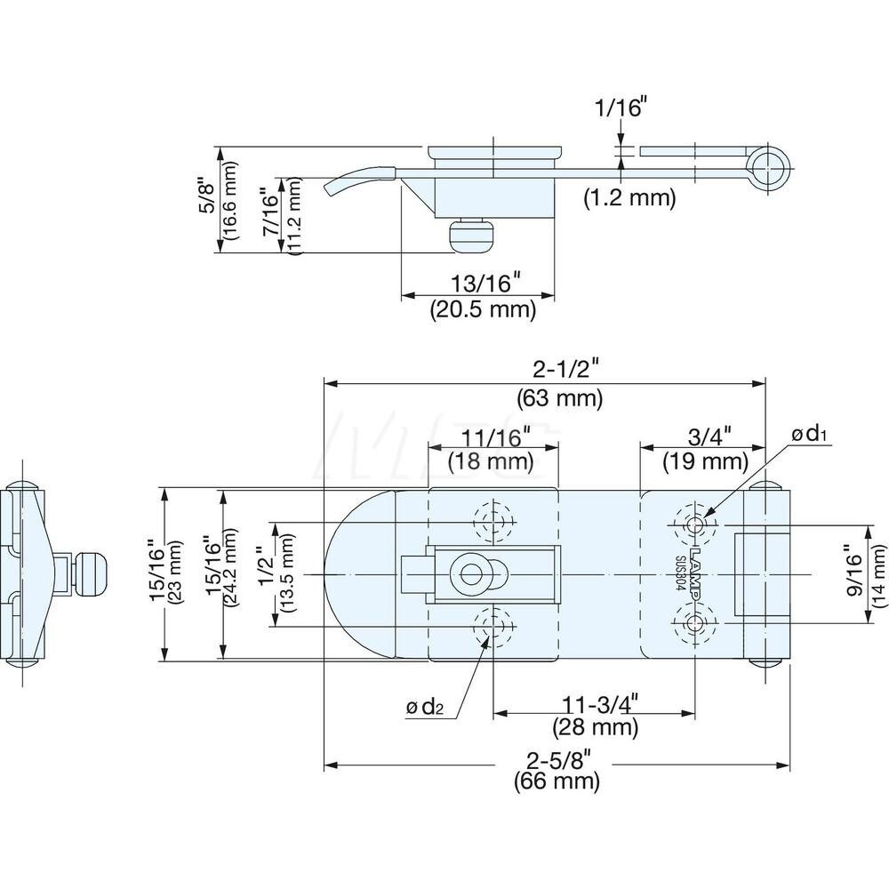 Hasps; Type: Latch Hasp ; Pad Length: 11.2000 (Decimal Inch); Arm Length: 2-19/32 (Inch); Width (Inch): 29/32 ; Overall Length (Inch): 2-19/32