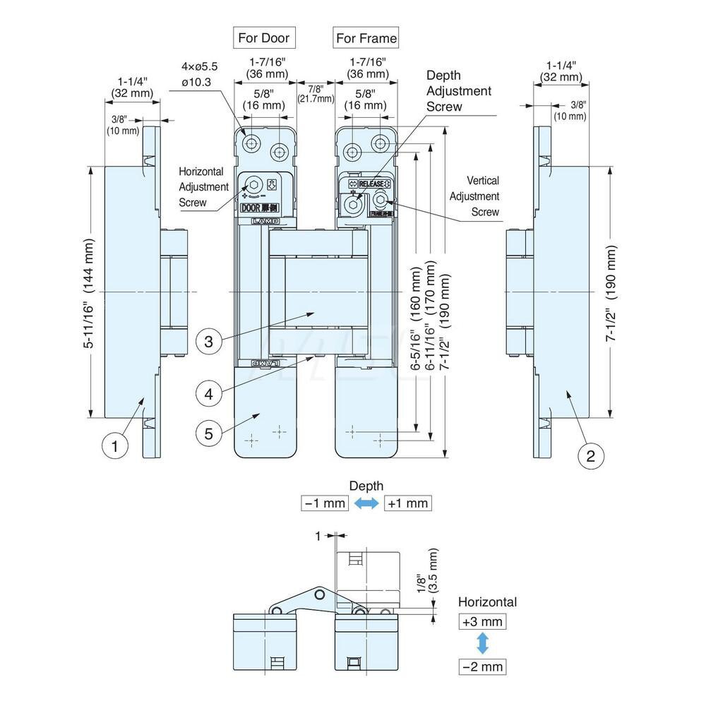 Adjustable Concealed Door Hinge: