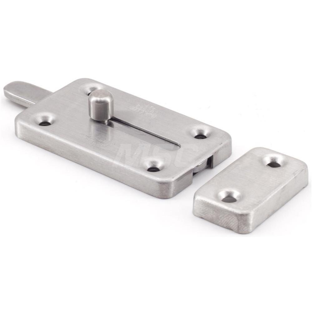 Slide Bolts; Type: Centered Longer Strike Slide Bolt ; Length (mm): 55.00 ; Width (mm): 32.00 ; Finish/Coating: Satin ; Additional Information: Weight: 47 g; Overall Length: 80 mm; Counter Plate Size: 32 x 18 x 6 mm; 32 x 15 x 2 mm; Screw: 2.7 x 16