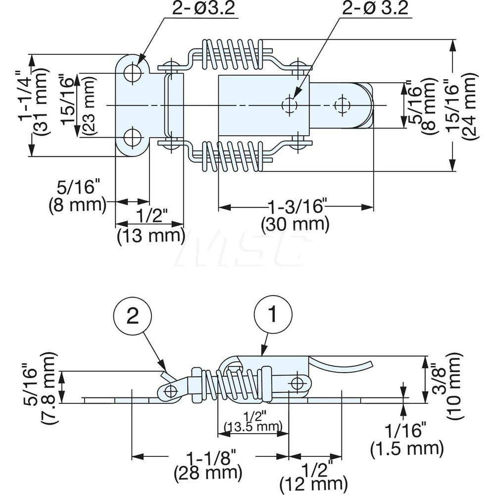 Sugatsune Spring Loaded Compression Draw Door Latch 24 mm OAW, 10 mm OAH, 304 Stainless Steel