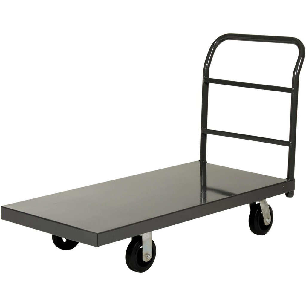 Vestil Platform Truck: 2,000 lb Capacity, Steel Platform, 32" Platform Length, 10-7/16" Platform Height - 6 x 2" Rigid & Swivel Mold-On Rubber Casters