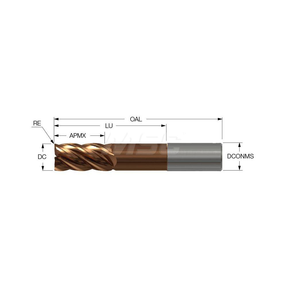 Iscar Corner Radius End Mill 3/4" Dia, 1" LOC, 0.0150" Radius, 5