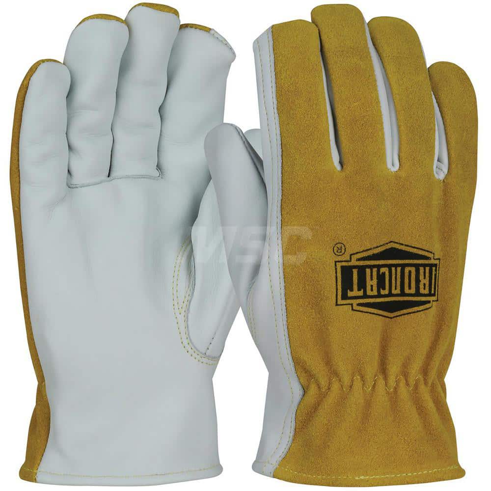 Welding Gloves: Size Medium, Uncoated, Grain Cowhide Leather & Split Cowhide Leather, Light Duty Welding Application