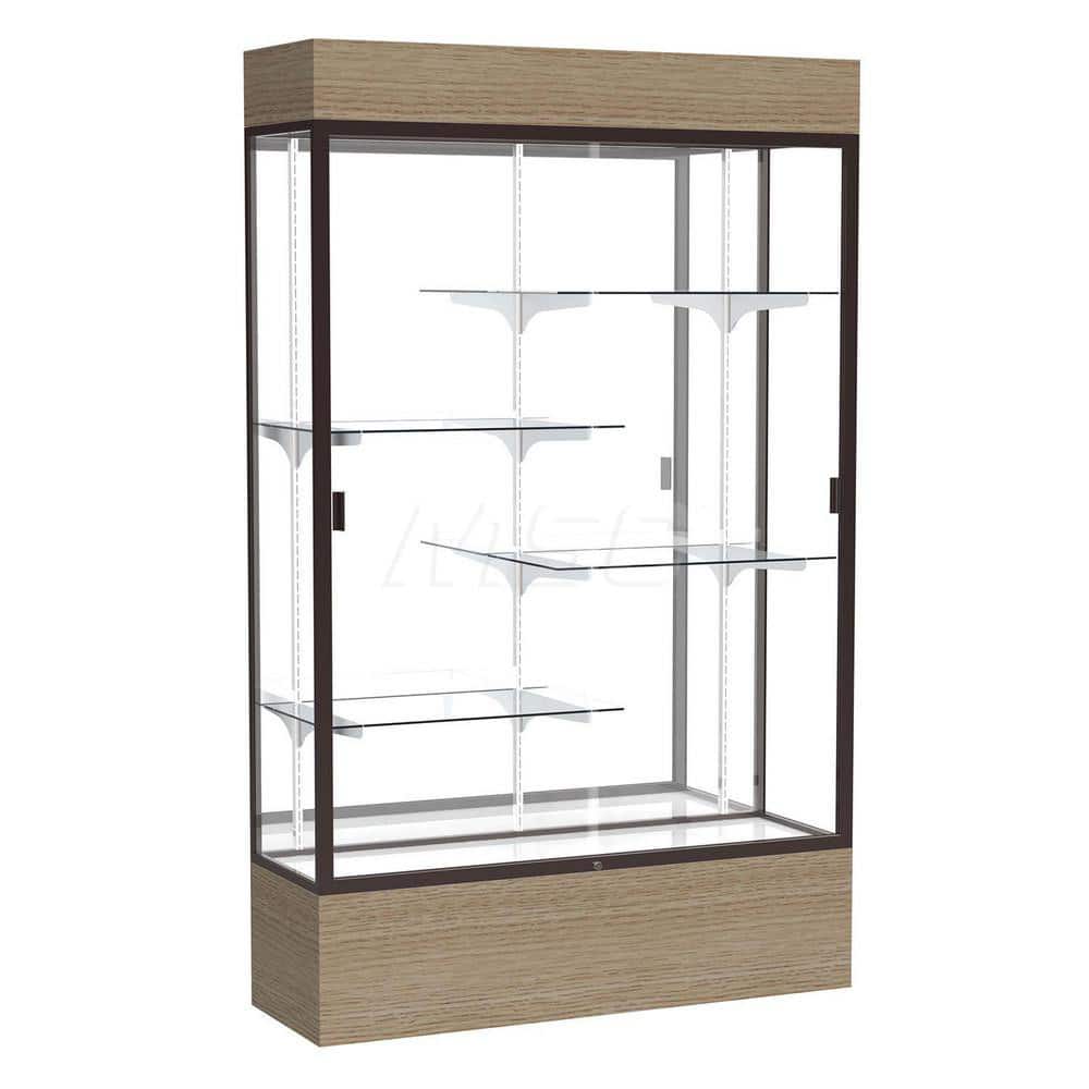 Bookcases; Color: Driftwood ; Number of Shelves: 4; 4 ; Width (Decimal Inch): 48.0000 ; Depth (Inch): 16 ; Material: Anodized Aluminum/Oak; Anodized Aluminum/Oak