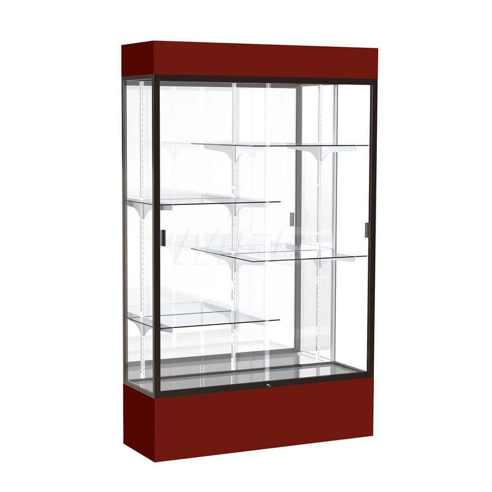 Bookcases; Color: Maroon ; Number of Shelves: 4; 4 ; Width (Decimal Inch): 48.0000 ; Depth (Inch): 16 ; Material: Anodized Aluminum/Laminate; Anodized Aluminum/Laminate