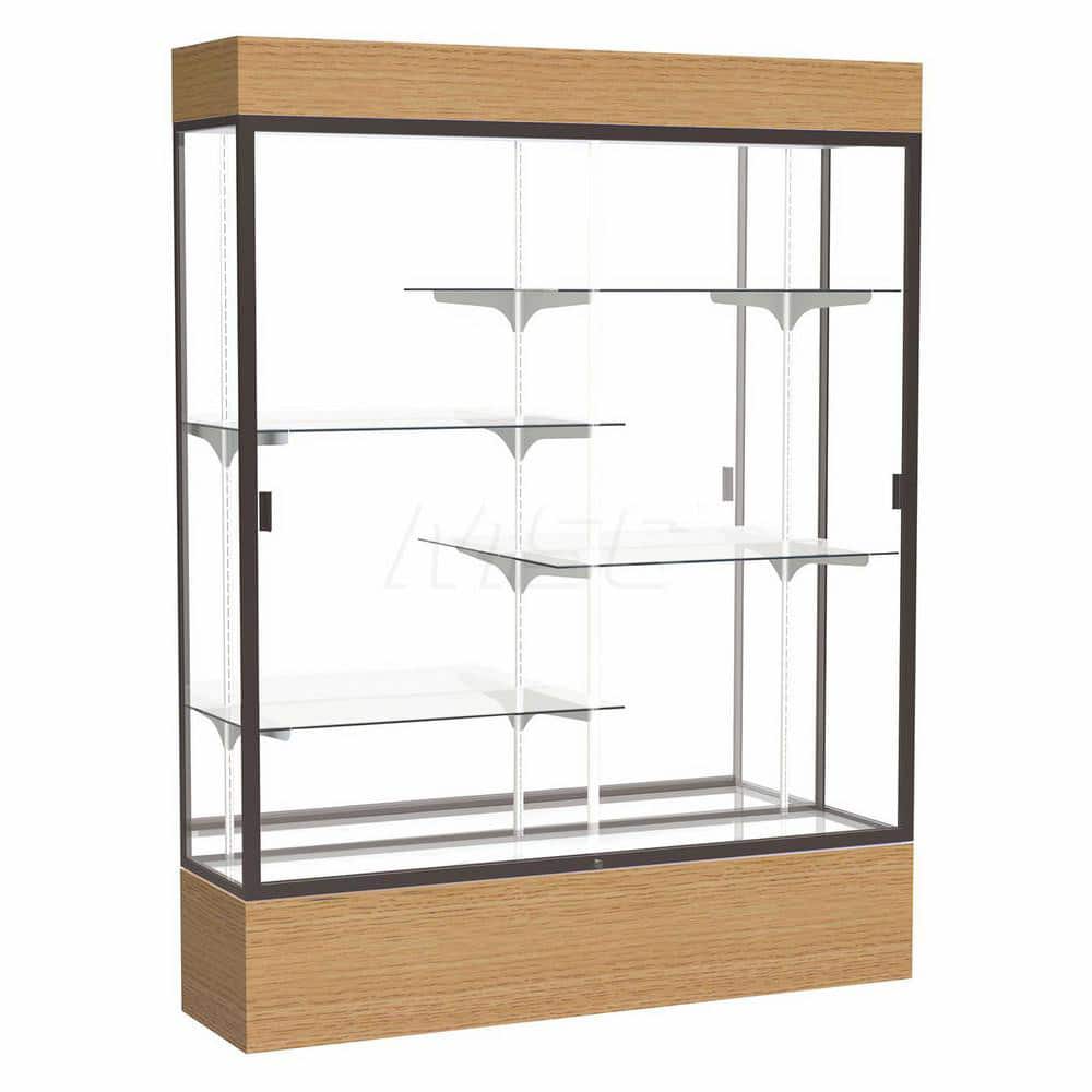 Bookcases; Color: Natural Oak ; Number of Shelves: 4; 4 ; Width (Decimal Inch): 60.0000 ; Depth (Inch): 16 ; Material: Anodized Aluminum/Oak; Anodized Aluminum/Oak