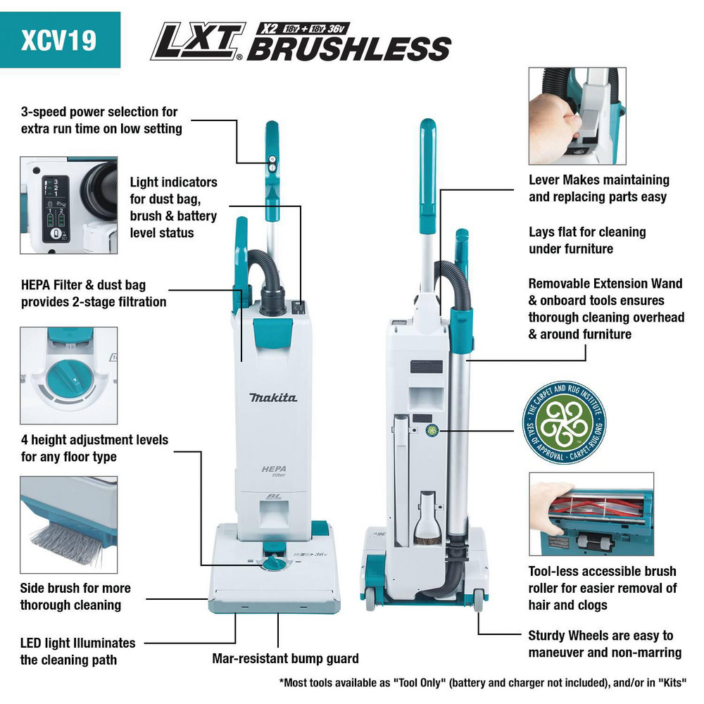 Makita Upright Vacuum Cleaners; Power Source Battery; Filtration