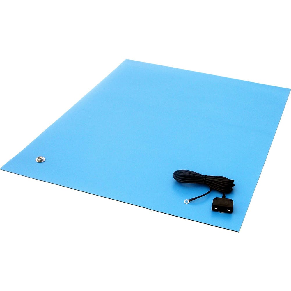 18 Wide x 36 Long x 0.06 Thick Blue Bertech ESD Two Layer Rubber Mat Kit with a Wrist Strap and Grounding Cord 