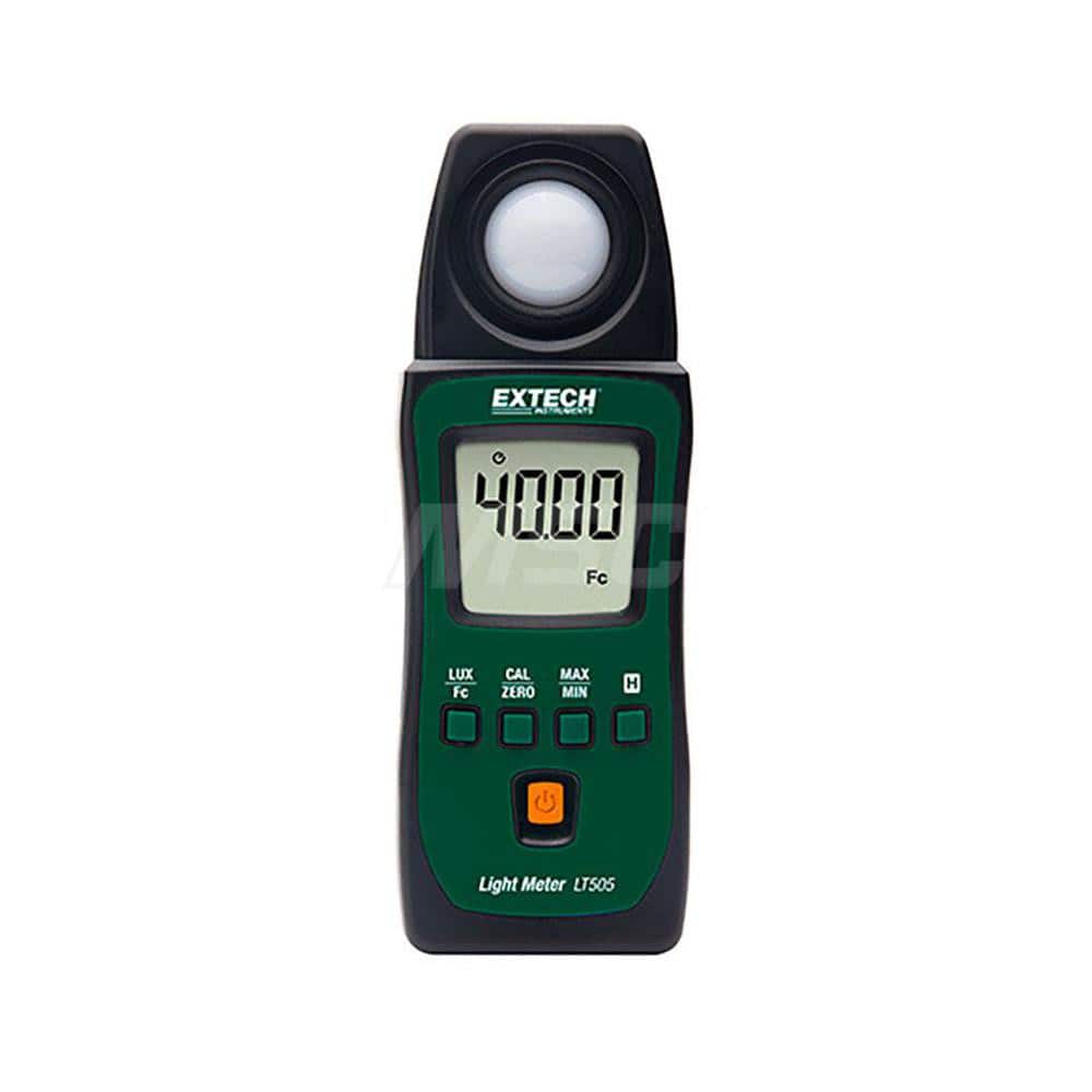 Extech LT505 Extechs pocket-sized autoranging Light Meter offers wide light intensity ranges measuring up to 40,000Fc (400,000Lux) with high resolution to 0.01Fc (0.1Lux). Ideal for indoor lighting tests and for checking security and safety illumination in parking ga 