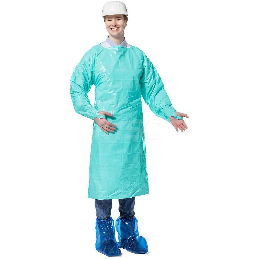 Disposable & Chemical-Resistant Apron: Size Large, 49" Length, 1 mil Thick, Blue