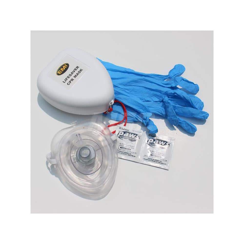 EMI 491 Disposable CPR Masks/Breathers; Size: Adult; Child ; Filter Type: Mouth Barrier ; Case Material: Nylon ; Case Color: White ; Case Type: Hard Case ; Includes: (1) Lifesaver CPR Mask (1) Pair Nitrile Gloves (2) Antimicrobial Hand Wipes 