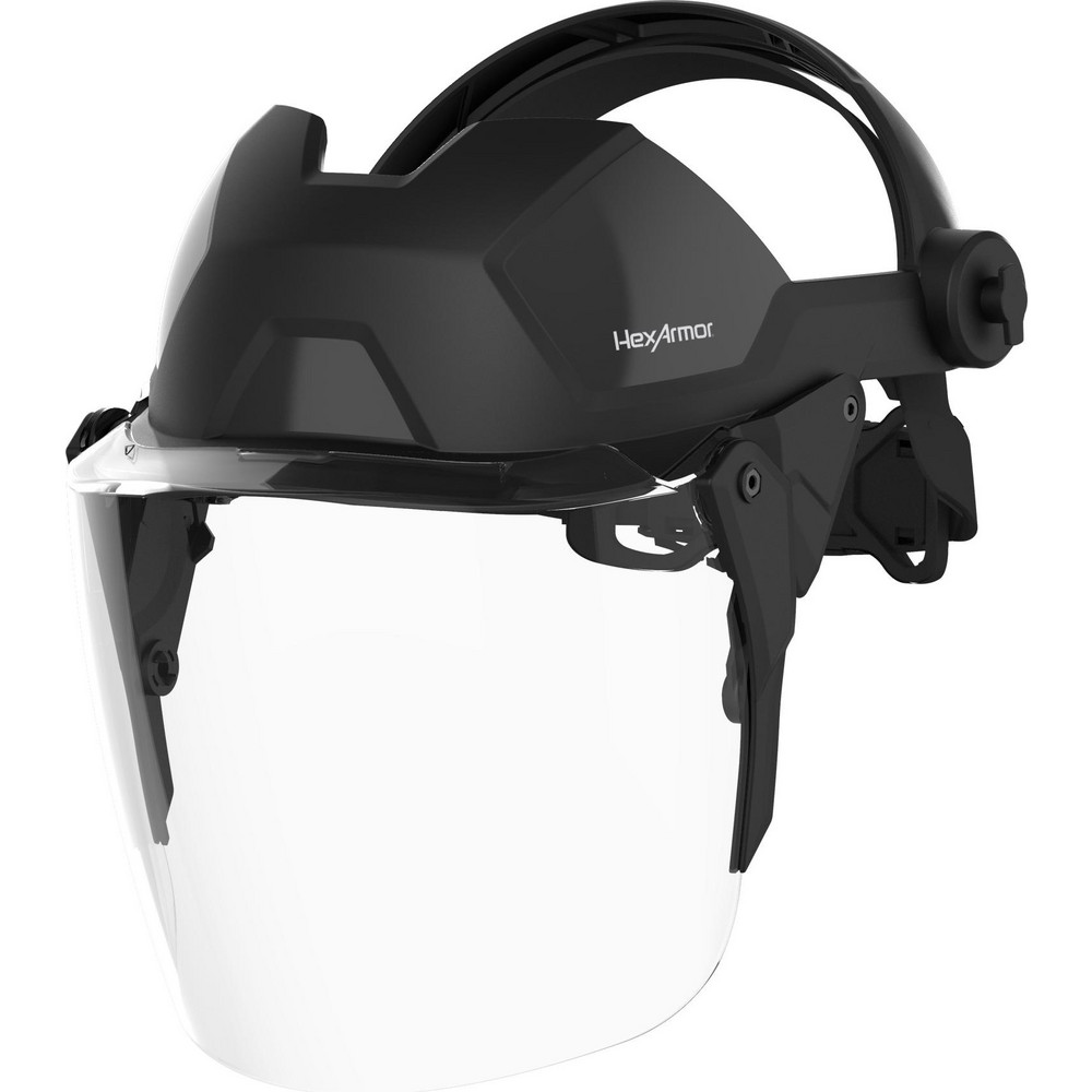 Face Shield & Headgear Sets: Set Type: Face Shield & Headgear; Protection Type: Dust, Chemical, Debris - Polycarbonate,  Black,  6.69" Height,  10.63" Wide,  N/A