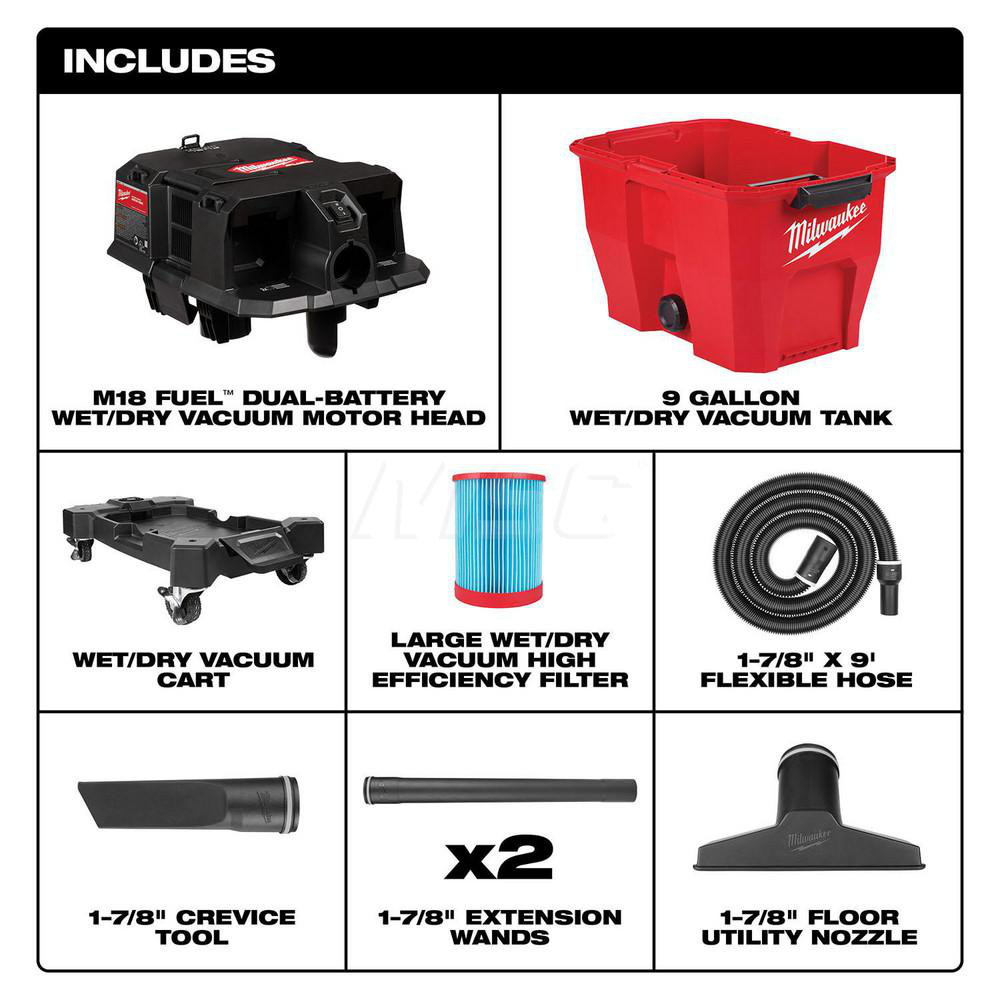 Milwaukee Tool Wet/Dry Vacuum Battery, 9.0 gal, 4.2 hp MSC