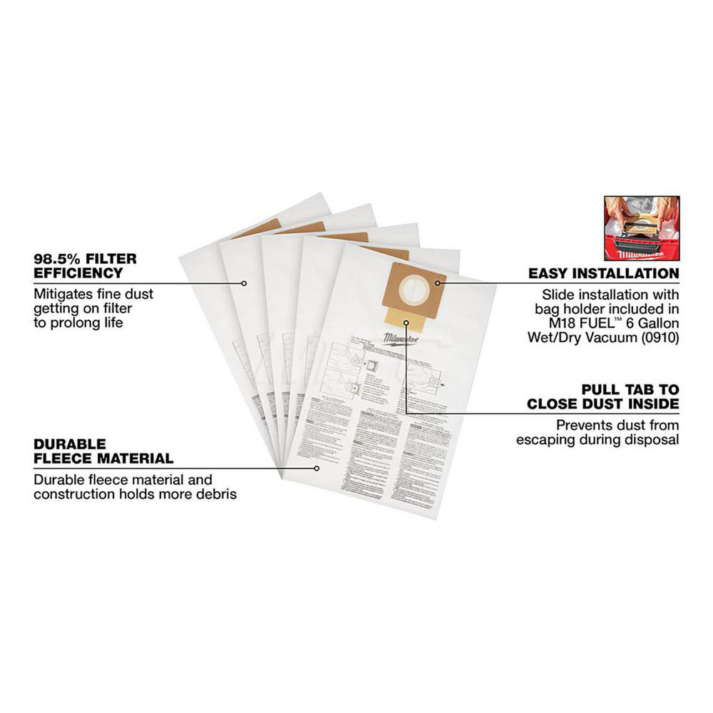 Milwaukee Tool Vacuum Cleaner Bags; Bag Type Collection Bag; Pickup