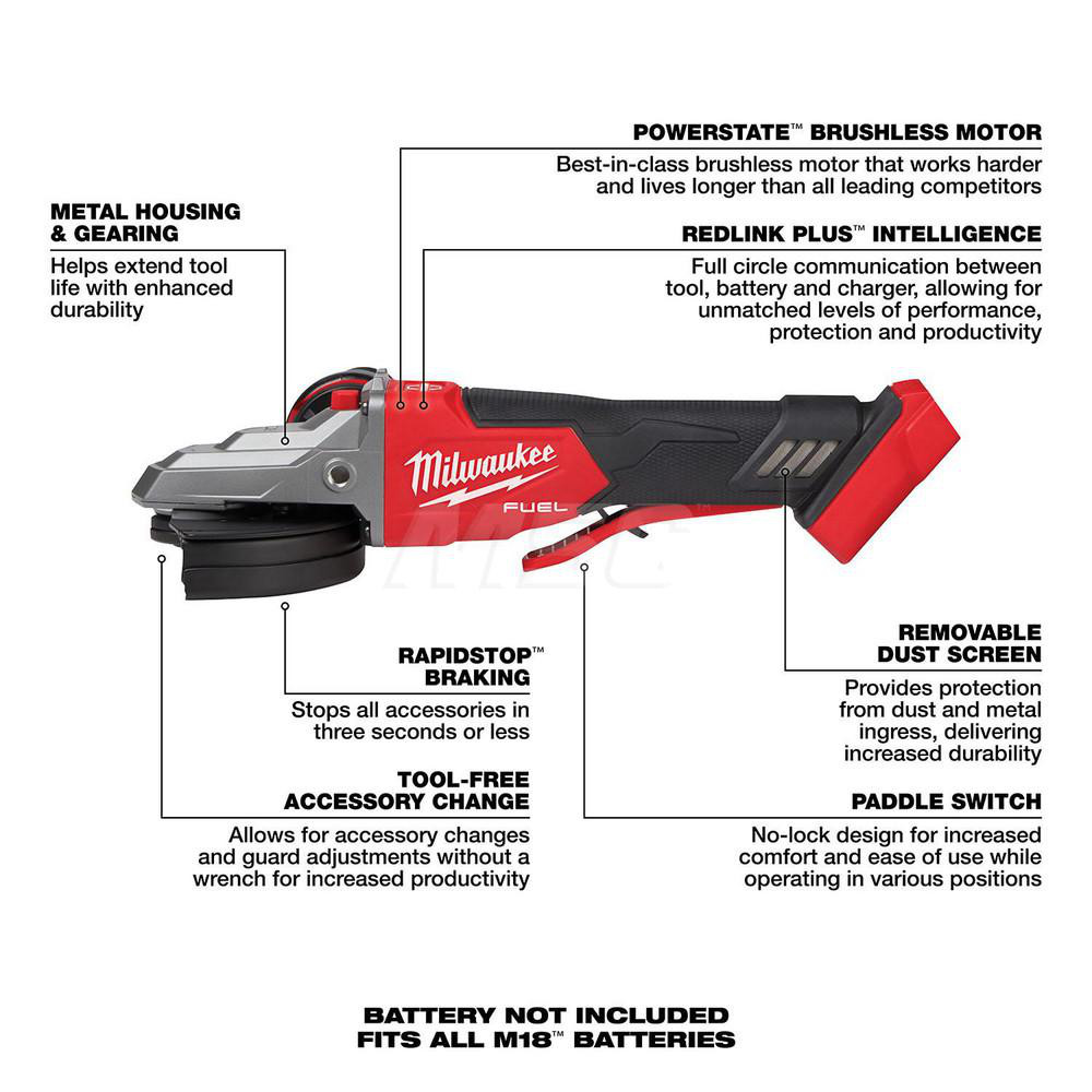 Milwaukee Tool Cordless Angle Grinder 5" Wheel Dia, 8,500 RPM, 18V