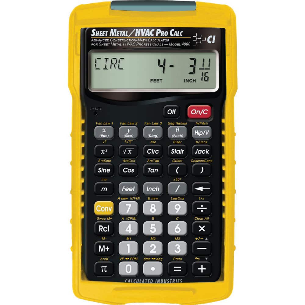 Industrial Calculators; Calculator Type: Sheet Metal/HVAC ; Digit Color: Black ; Power Source: Battery ; Number Of Digits: 12 ; Batteries Included: Yes ; Battery Size: 1.5V