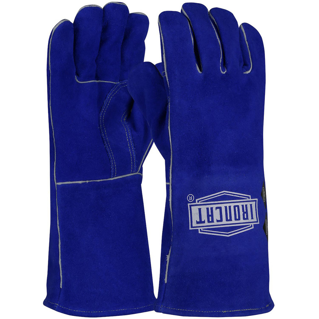 PIP | Ironcat Welding Gloves: Ironcat 946, Size Large, Leather, for General Welding - Blue, Para-Aramid Blend Lined, Suede Grip | Part #946/L