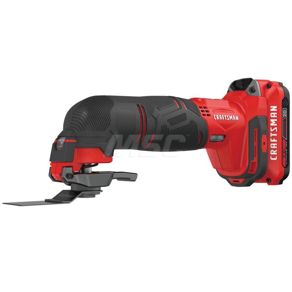 Craftsman CMCE500D1 Rotary & Multi-Tools; Product Type: Oscillating Tool Kit; Batteries Included: Yes; Oscillation Per Minute: 18000; Battery Chemistry: Lithium-ion; Voltage: 20.00; For Use With: 80 Grit Sandpaper; Wood Blade; Bi-Metal Blade; Scraper; Sanding Platen; 240 Gri 