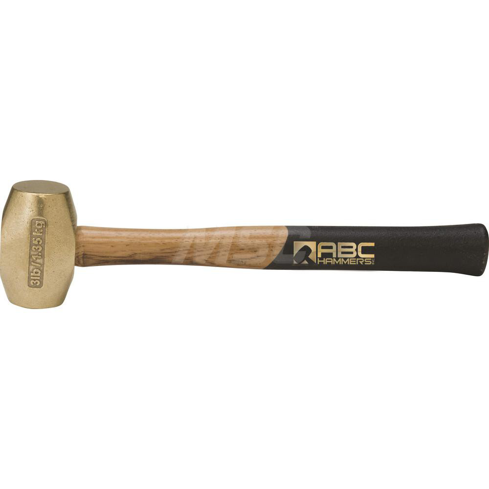 3 lb Brass Striking Hammer, Non-Sparking, Non-Marring 1-5/8™ Face Diam, 3-1/2™ Head Length, 14-1/2 ™ OAL, 12-1/2™ Wood Handle, Double Faced