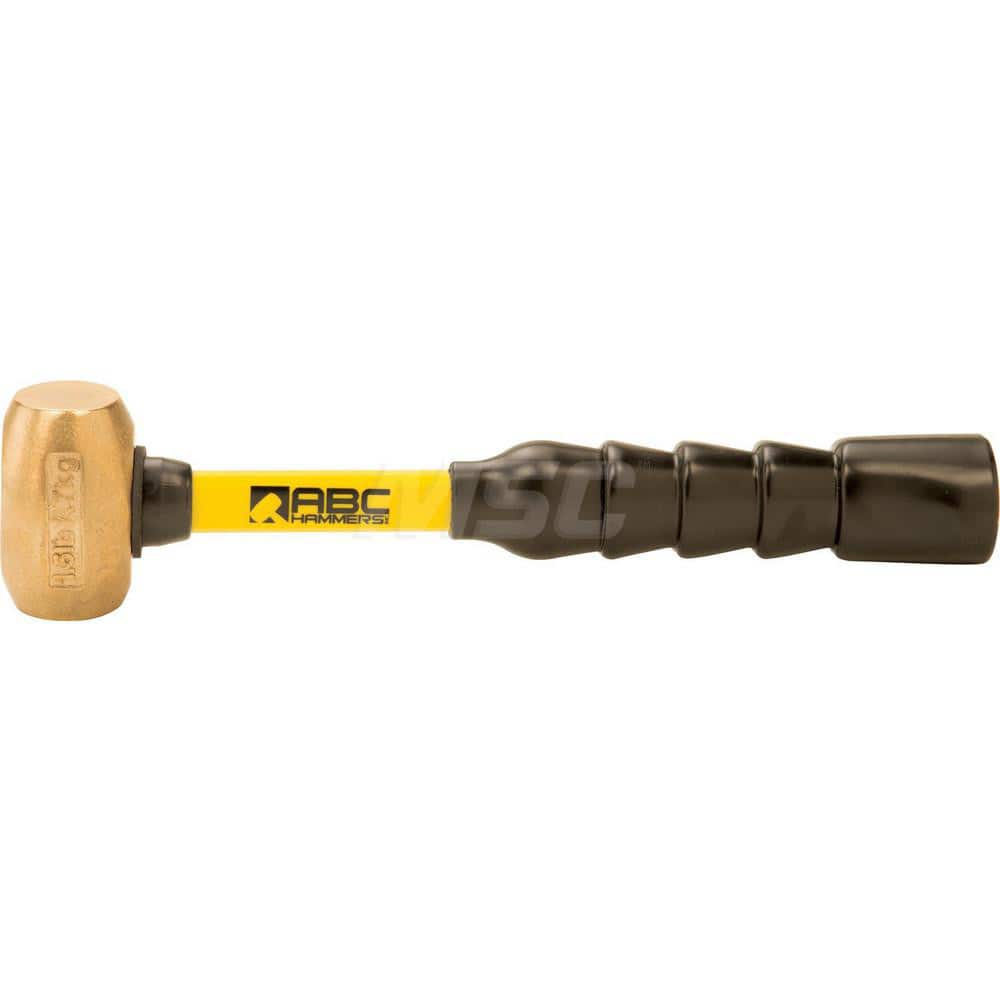 ABC Hammers ABC1.5BFB 1.5 lb Brass Striking Hammer, Non-Sparking, Non-Marring 1-1/4 Face Diam, 2-3/4 Head Length, 12 OAL, 10-1/2 Fiberglass Handle, Double Faced 