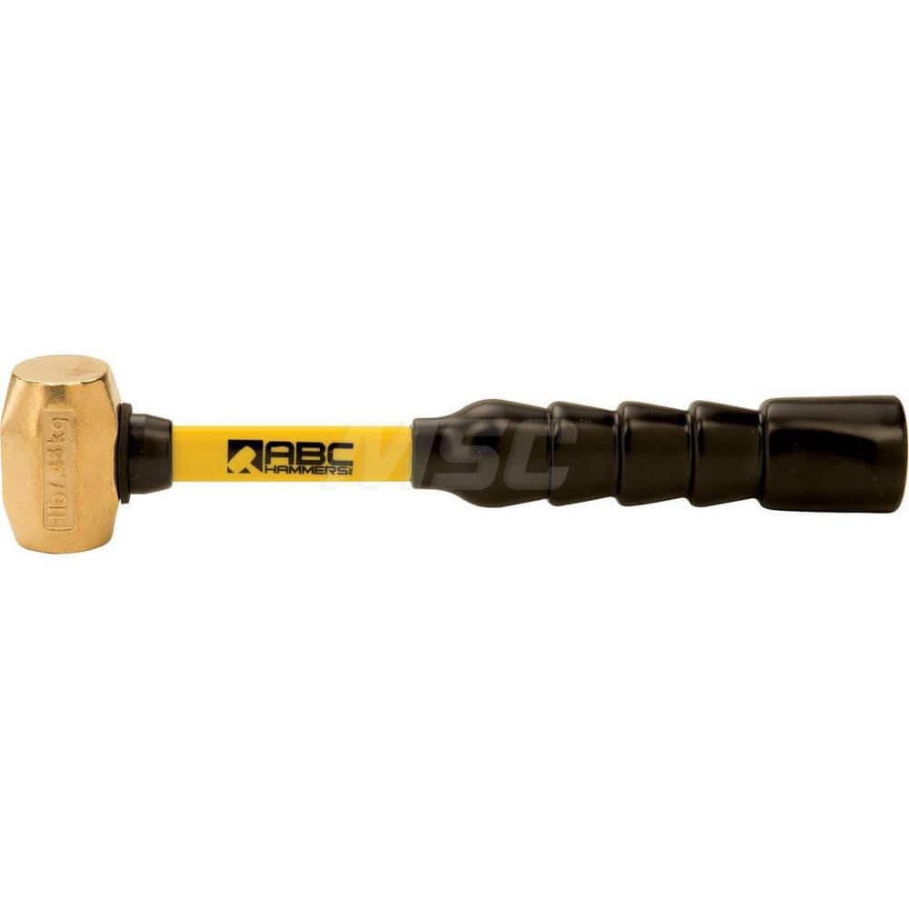 ABC Hammers ABC1BFB 1 lb Brass Striking Hammer, Non-Sparking, Non-Marring 1 1/4 Face Diam, 2-1/2 Head Length, 12 OAL, 10-1/2 Fiberglass Handle, Double Faced 