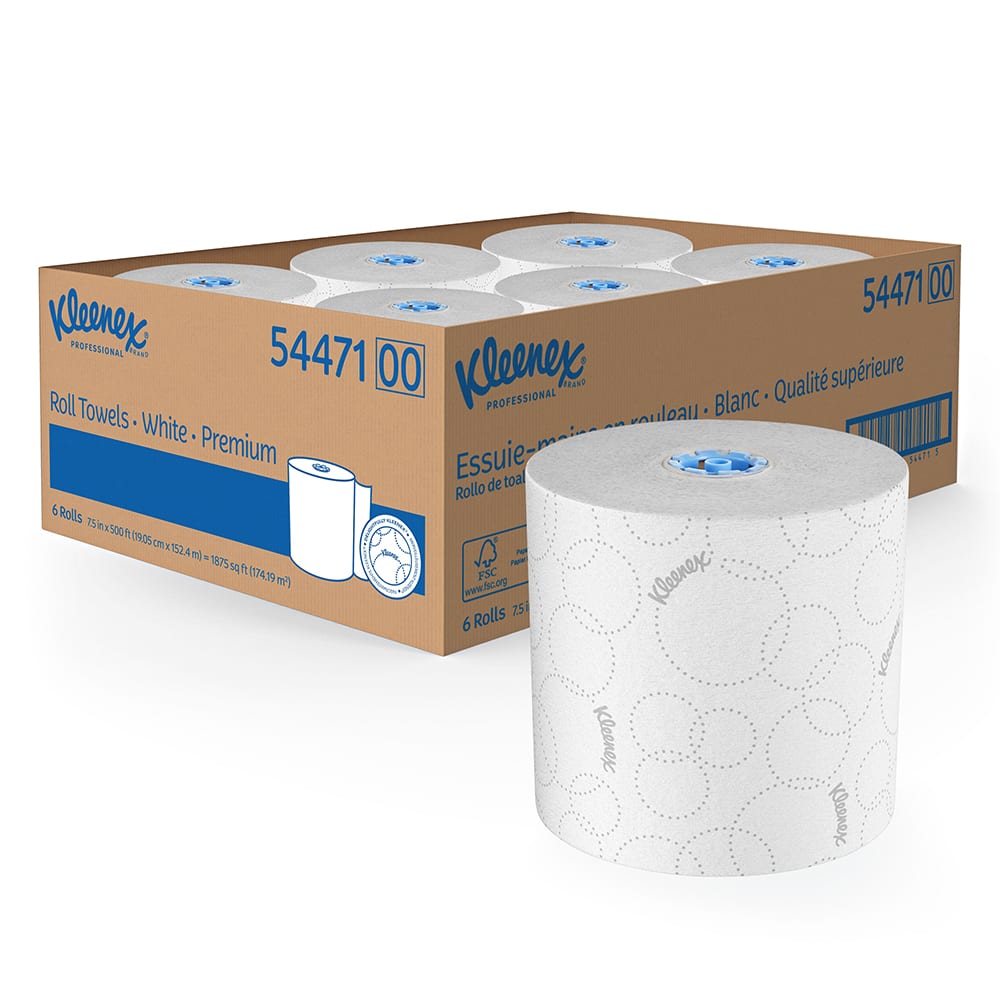 Kleenex 54471 Kleenex. Hard Roll Paper Towels (54471) with Elevated Kleenex. Design and Absorbency Pockets, for Scott. Pro Dispenser (Blue Core), 500/Roll, 6 White Rolls/Case, 3,000/Case 