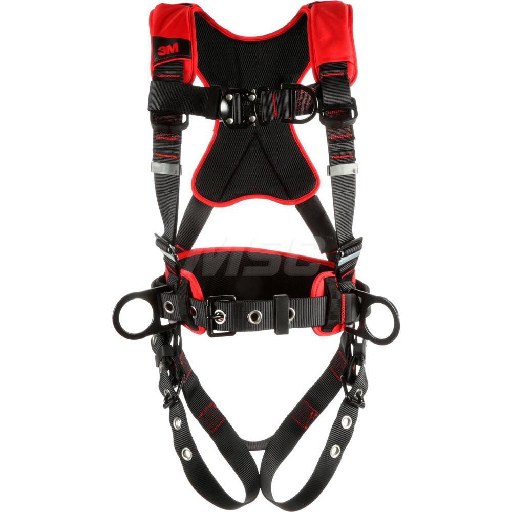 Fall Protection Harnesses: 420 Lb, Construction Style, Size Medium & Large, For Climbing & Positioning, Polyester, Back Front & Side