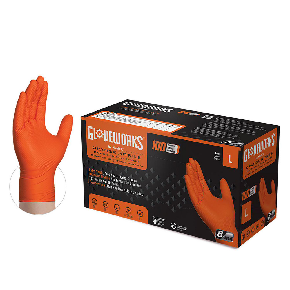 Disposable Gloves: Series GWON, Size Small, 8.0000 mil, Nitrile, Synthetic Polymer-Coated, General Purpose, Powder-Free - Orange, 9.5" Long, Diamond Textured (Full) Grip, Ambidextrous, FDA Approved, Non-Sterile