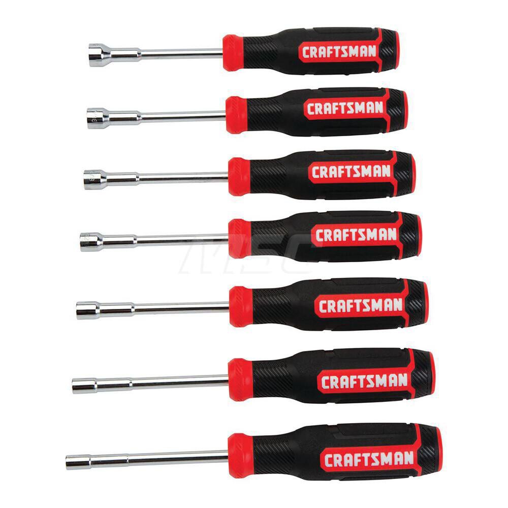 Nut Driver Set: 7 Pc, 3/16 to 1/2", Straight Shaft, Comfort Grip Handle