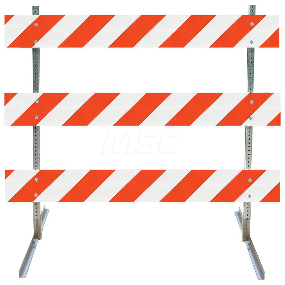 Traffic Barricades; Barricade Height (Inch): 63 ; Material: Galvanized High Carbon Steel Upright; Galvanized Steel Feet; Plastic Board ; Barricade Width (Inch): 96 ; Reflective: Yes ; Compliance: NCHRP-350; MUTCD ; Weight (Lb.): 16.0000