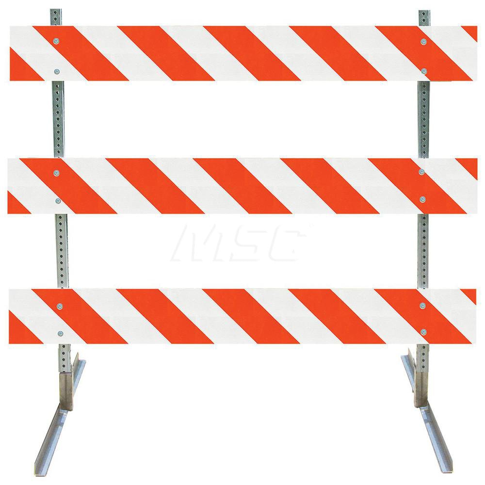 Traffic Barricades; Barricade Height (Inch): 63 ; Material: Galvanized High Carbon Steel Upright; Galvanized Steel Feet; Plastic Board ; Barricade Width (Inch): 48 ; Reflective: Yes ; Compliance: NCHRP-350; MUTCD ; Weight (Lb.): 16.0000