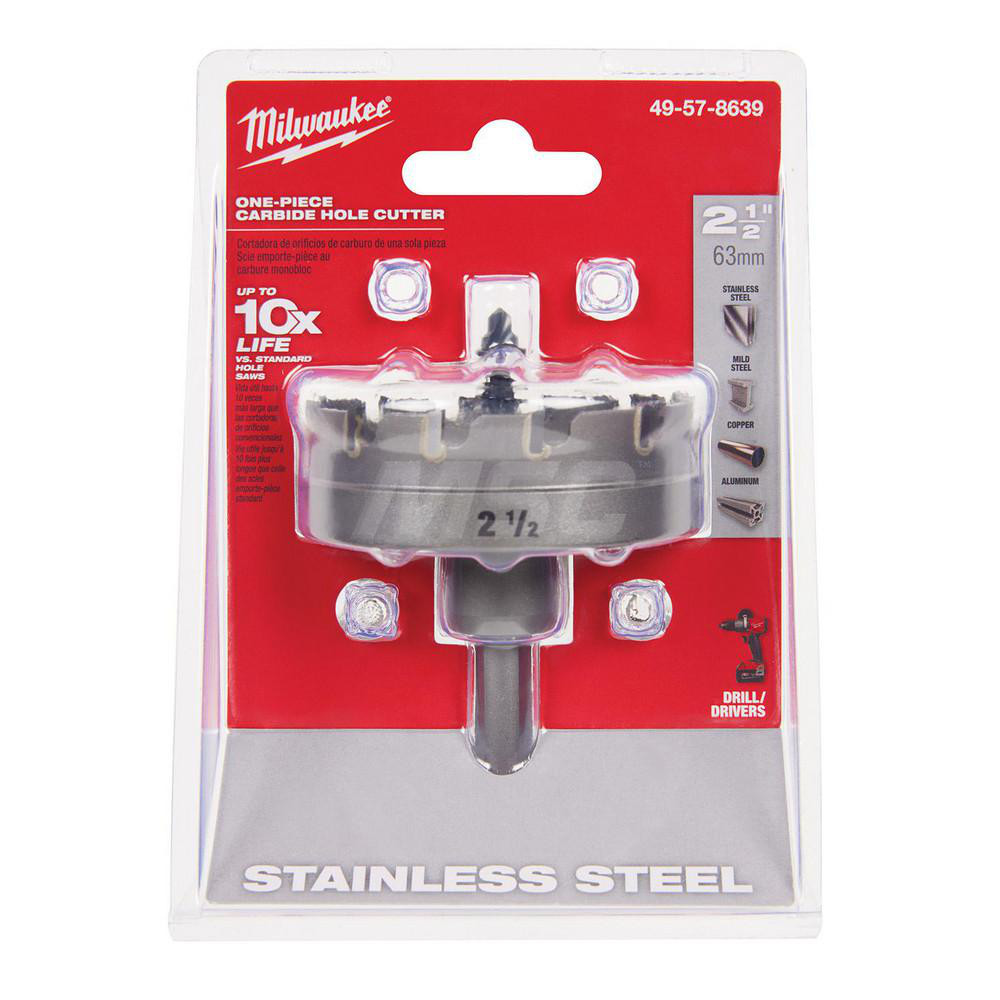 Hole Saw: 2-1/2" Saw Dia, 3/16" Cut Depth - Carbide-Tipped, Toothed Edge