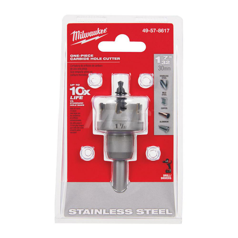 Hole Saw: 1-7/32" Saw Dia, 3/16" Cut Depth - Carbide-Tipped, Toothed Edge