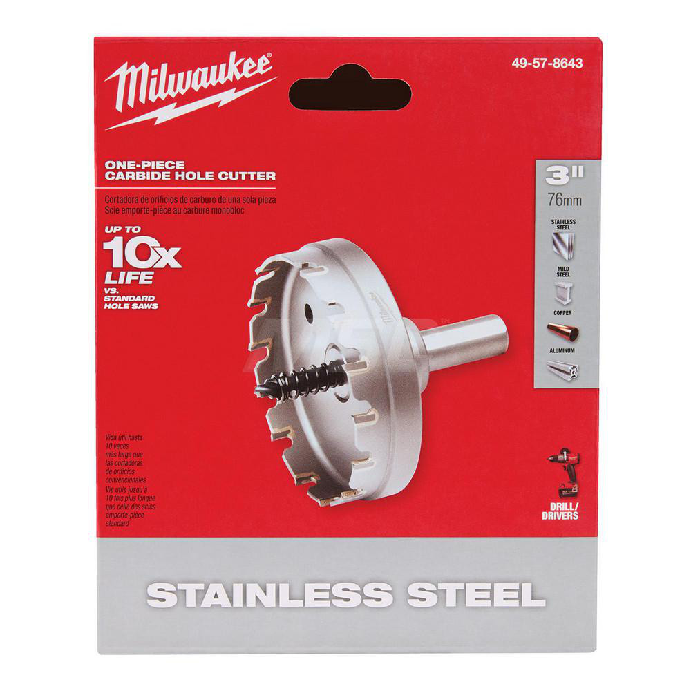 Hole Saw: 3" Saw Dia, 3/16" Cut Depth - Carbide-Tipped, Toothed Edge