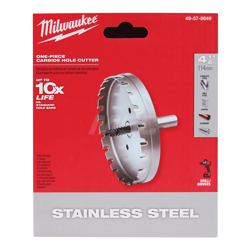 Hole Saw: 4-1/2" Saw Dia, 3/16" Cut Depth - Carbide-Tipped, Toothed Edge