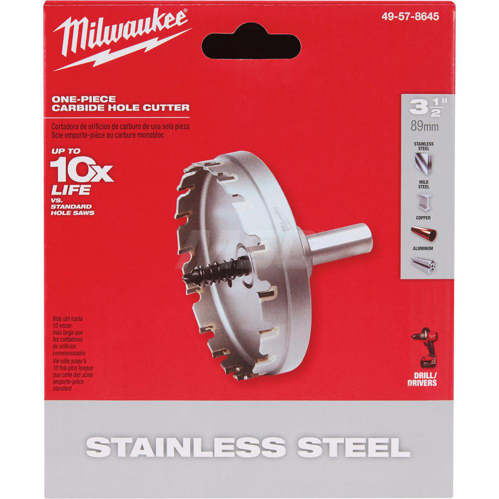 Hole Saw: 3-1/2" Saw Dia, 3/16" Cut Depth - Carbide-Tipped, Toothed Edge