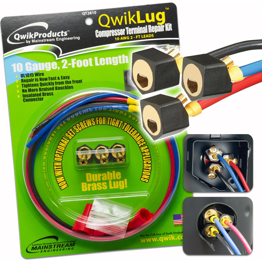 QwikLug Compressor Terminal Repair Kit 10AWG 2FT Leads - Brass Contact Plating, Nylon Enclosure