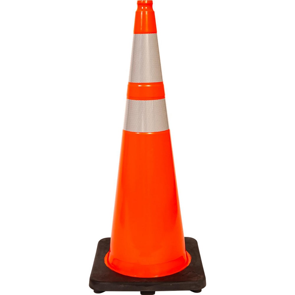 Traffic Cone: Night or High Speed Roadway, Reflective, 36' Long Cone Ht, Orange, PVC